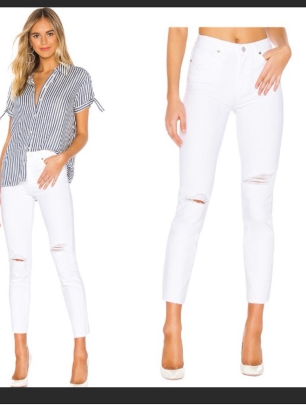 NEW PAIGE Hoxton crop skinny jeans white distressed raw hem sz 29
